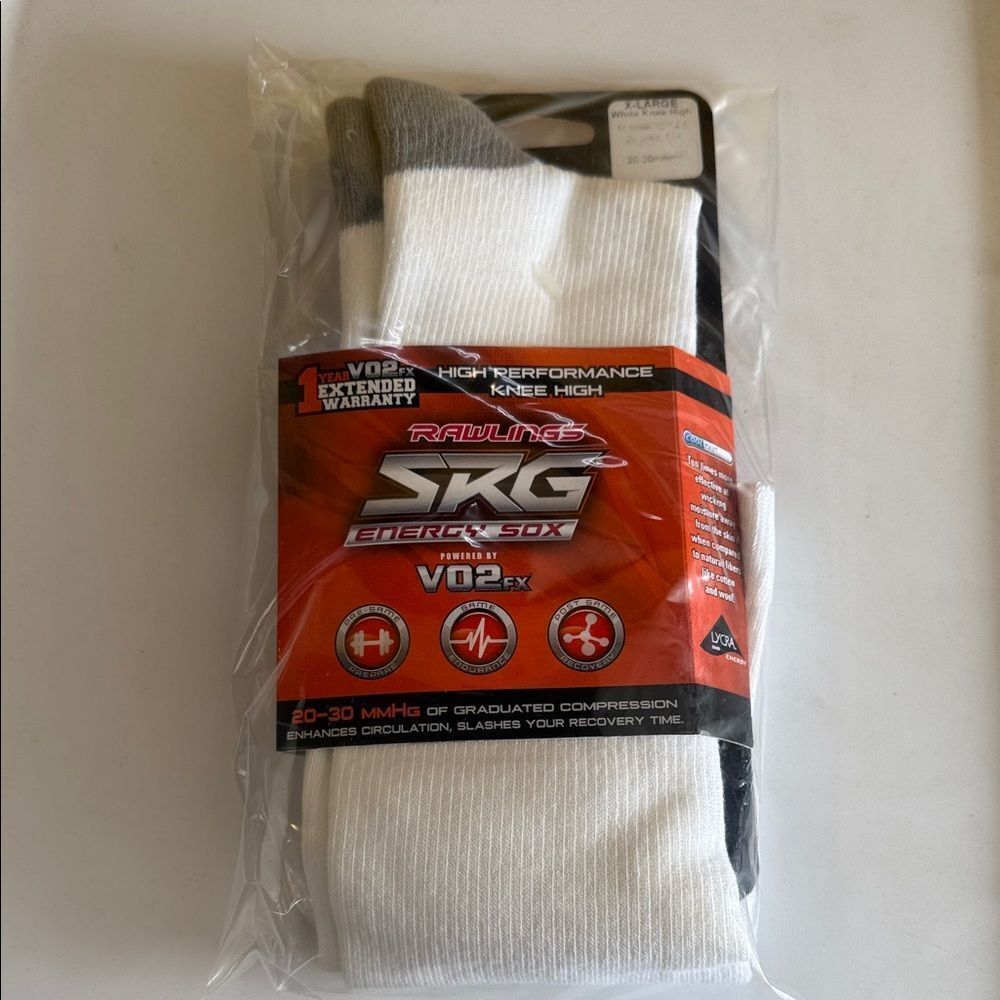 Rawlings SKG Energy Sox White and Gray Athletic Socks 20-30mmHg Knee High